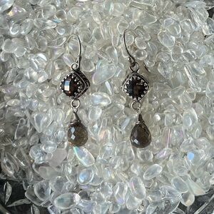 Smoky Quartz Dangle Earrings with Sterling Silver Accents
